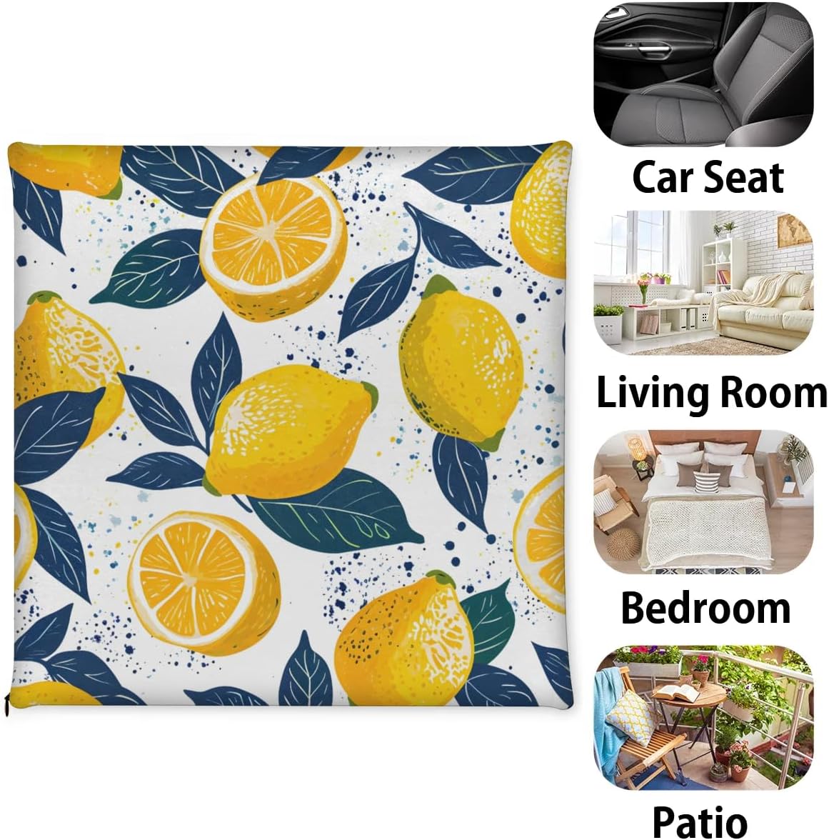 Lemon Fruit Leaf Chair Cushions for Kitchen Dining, Indoor/Outdoor Reversible Seat Cushion Cover with Removable, Decor Seat Chair Pads with Memory Foam