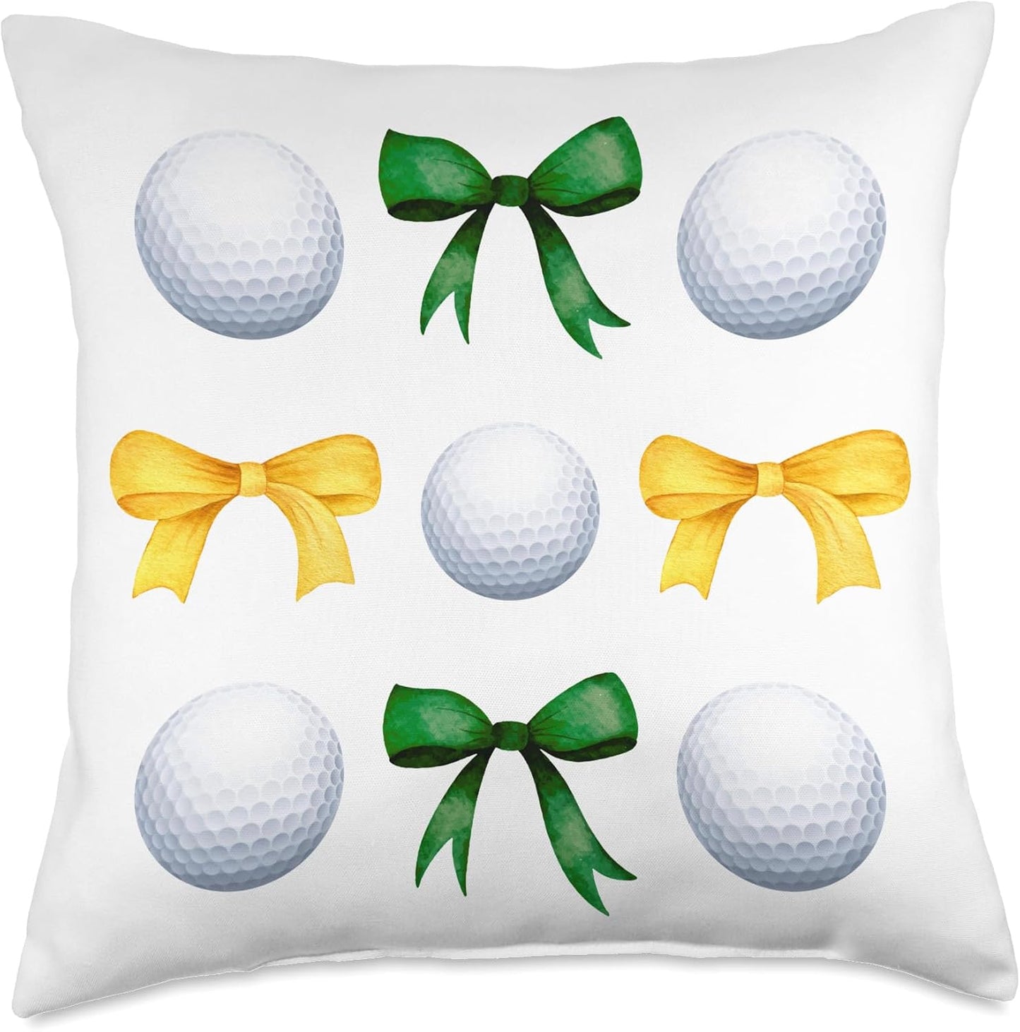Girl Golfer Green & Yellow Bows Women's Golfing Team Mom Throw Pillow