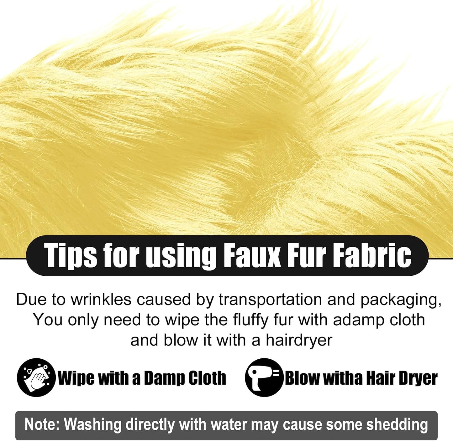 Light Yellow 2x60Inch Faux Fur Shaggy Plush Faux Fur, Fabric Precut Strips Fluffy Fuzzy Faux Fur, Craft Beard Hair, Beard Miniature Dolls Rugs Mats Gift, Winter Halloween Christmas Costume Party Decor