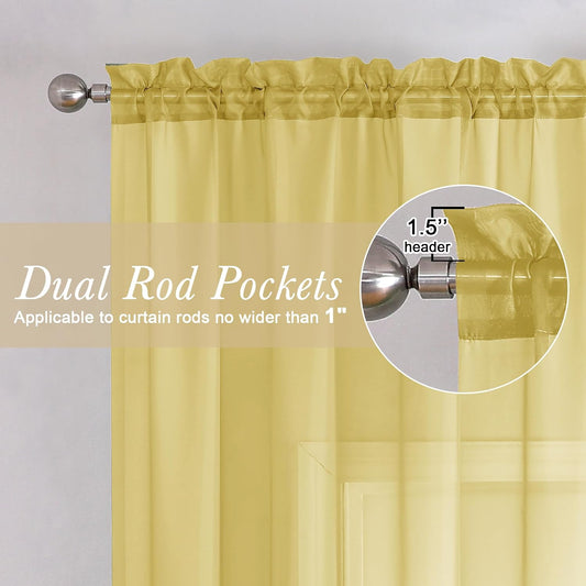 Lecloud Yellow Sheer Curtains 84 Inches Long 2 Panels, Light Filtering Voile Window Curtains for Bedroom Living Room, Dual Rod Pocket Semi Sheer Window Treatments, 40 W x 84 L Inches