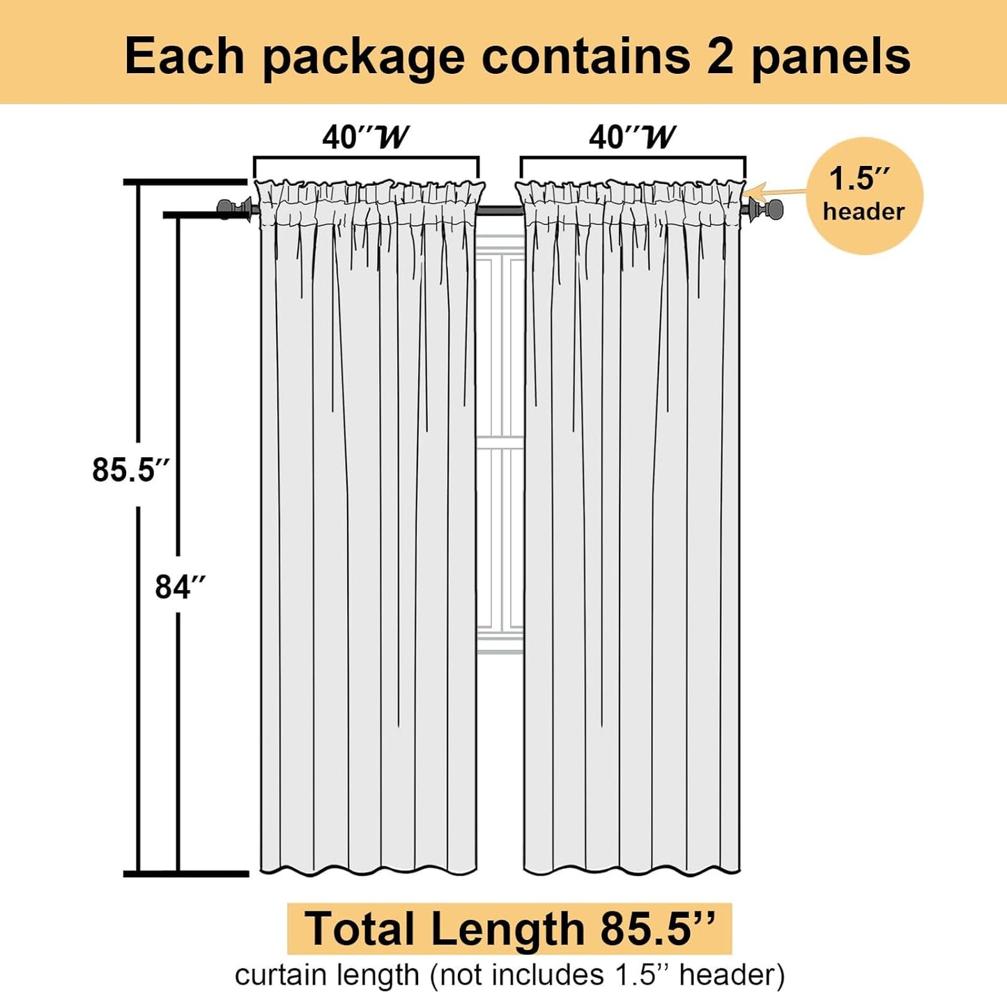 Lecloud Yellow Sheer Curtains 84 Inches Long 2 Panels, Light Filtering Voile Window Curtains for Bedroom Living Room, Dual Rod Pocket Semi Sheer Window Treatments, 40 W x 84 L Inches