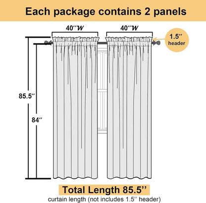 Lecloud Yellow Sheer Curtains 84 Inches Long 2 Panels, Light Filtering Voile Window Curtains for Bedroom Living Room, Dual Rod Pocket Semi Sheer Window Treatments, 40 W x 84 L Inches