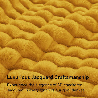 BEDELITE Mustard Yellow Throw Blanket for Couch - Soft Lightweight 3D Checkered Fluffy Fuzzy Fleece Blanket, Luxurious Plush Cozy Summer Blanket for Home Room Decor, Gift for Women, 50"x60"