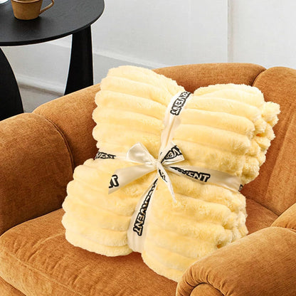 Excervent Solid Striped Flannel Fleece Blanket (50x70 inches, Light Yellow) Cozy Throw Blankets for Couch Sofa and Bed, Super Soft Luxurious Warm Blankets for Household Living Room Bedroom