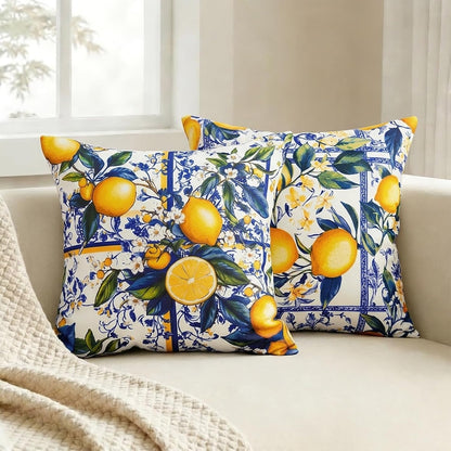 ONWAY Lemon Summer Outdoor Pillow Covers 18x18 Inch Set of 2 Italian Boho Chinoiserie Style Farmhouse Decorative Patio Waterproof Cushion Case for Sofa Couch Home Decor