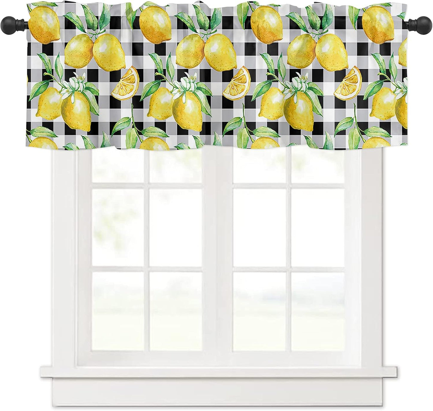 Lemon Curtains for Bedroom Living Room Watercolor Art Buffalo Plaid Roman Shades for Windows Farmhouse Curtains & Drapes Aesthetic Rod Pocket Valances for Kitchen Window Curtains Over Sink 1 Panel
