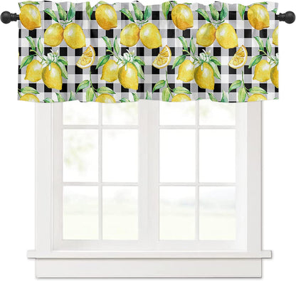 Lemon Curtains for Bedroom Living Room Watercolor Art Buffalo Plaid Roman Shades for Windows Farmhouse Curtains & Drapes Aesthetic Rod Pocket Valances for Kitchen Window Curtains Over Sink 1 Panel