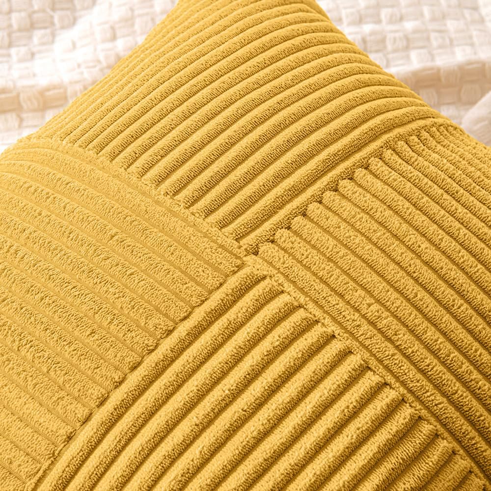 MIULEE Mustard Yellow Decorative Throw Pillow Covers 18x18 Inch for Couch Bed Sofa Pack of 2 Boho Farmhouse Throw Pillows Soft Cross Corduroy Patchwork Textured Cushion Cases