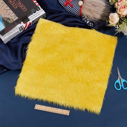 BENECREAT 15.75x15.75 Inch Faux Fur Fabric, Yellow Fur Fabric, Fur Ribbon Faux Mohair Fabric Fur Cloth for Cosplay Craft DIY Costumes Decoration