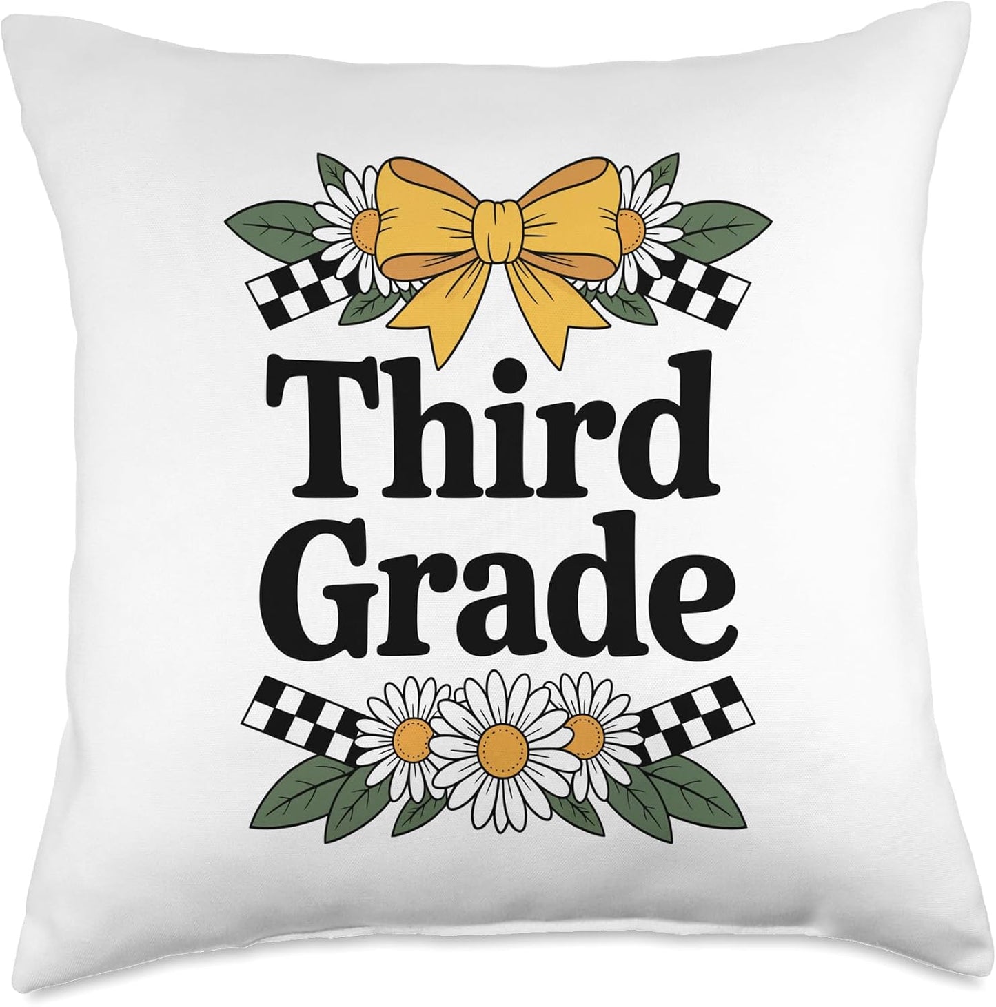 Funny Back To School Teacher Third Grade Floral Yellow Bow Throw Pillow