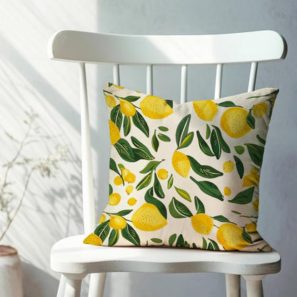 Fahrendom Lemon Throw Pillow Cover 16x16 Inch Summer Pillow Covers Yellow Fruit Green Leaf Farmhouse Cushion Case Linen Decorative Pillowcase for Couch Sofa Bed Mediterranean Kitchen Home Decor