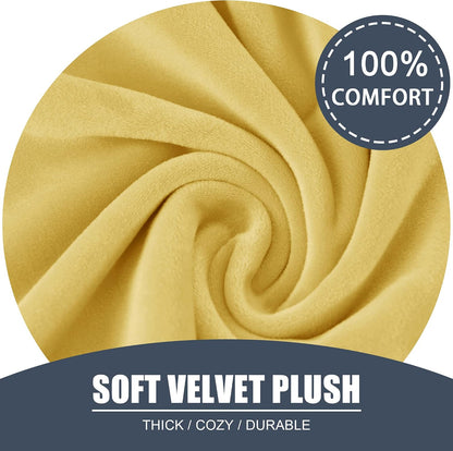 CONRUSER Stretch Cushion Cover, Soft Velvet Plush Cushion Slipcover Seat Sofa Covers Furniture Protector with Elastic Bottom (Yellow, 3)