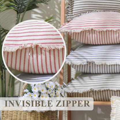 ZWJD Throw Pillow Covers 22x22 Set of 2 Striped Pillow Covers with Fringe Chic Cotton Decorative Pillows Square Cushion Covers for Sofa Couch Bed Living Room Farmhouse Decor, (Yellow)