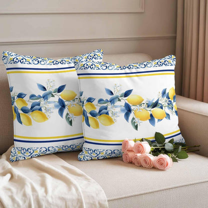 Summer Lemon Outdoor Pillow Covers Pack of 2 Lemon Flower Mediterranean Waterproof Garden Farmhouse Cushion Cases Decorative for Patio Furniture Balcony Couch Sofa 20 x 20 Inch
