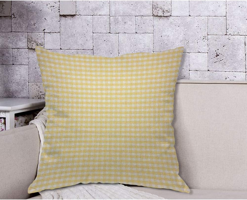 AOYEGO Gingham Yellow White Plaid Checkered Throw Pillow Cover Mesh Grid Tartan Lattice Line Striped Classic Pillow Case 18x18 Inch Decorative Men Women Room Cushion Cover for Home Couch Bed