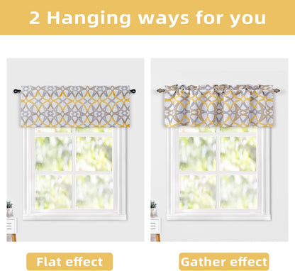 DriftAway Alexander Blackout Valances for Windows Thermal Insulated Kitchen Topper Geometric Moroccan Mid Century Pattern Match Thick Bathroom Curtain Valance Rod Pocket 52 Inch by 14 Inch Yellow/Gray