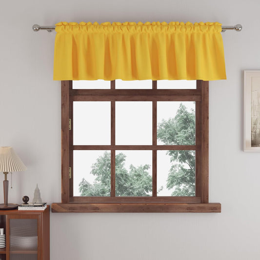 Small Tiers 1 Piece Yellow Faux Linen Textured Kitchen Short Small Mini Window Curtains Valance 12 inches Length Privacy Home Decor Cafe Basement Living Room/Bedroom 52W by 12L Rod Pocket