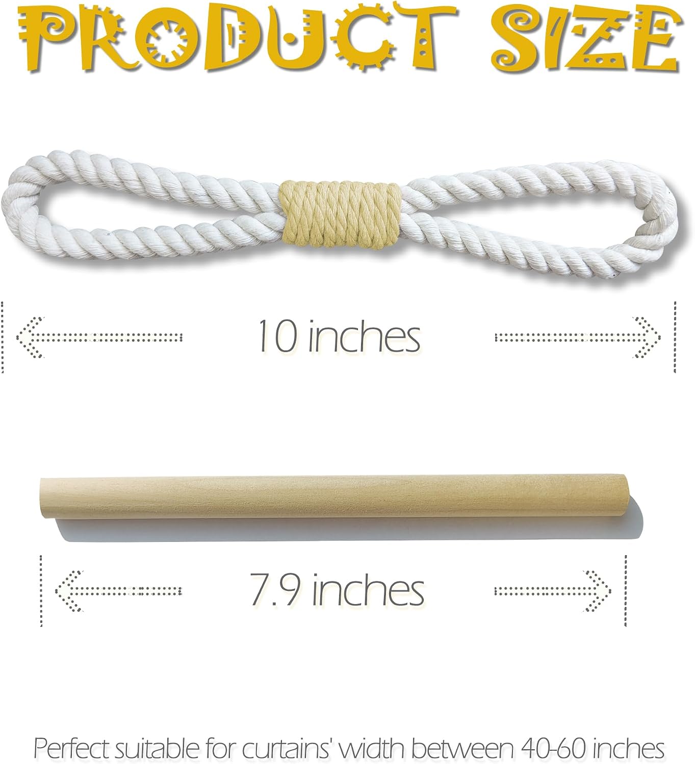 Curtain Tiebacks Rustic Holdbacks for Drapes, Farmhouse Tie Backs for Curtains, Cotton Rope with Wood Club, Natural Boho Decor Shabby Chic Drapery Holder, Pack-2, Yellow