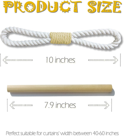 Curtain Tiebacks Rustic Holdbacks for Drapes, Farmhouse Tie Backs for Curtains, Cotton Rope with Wood Club, Natural Boho Decor Shabby Chic Drapery Holder, Pack-2, Yellow