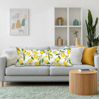 Decorative Home Body Pillow Covers Lemon, Floral Lemon Yellow Breathable Pillow Cushion Cases Lumbar Body Pillow Cover Soft Body Pillowcase for Bedroom Couch Sofa 20x54 Inch