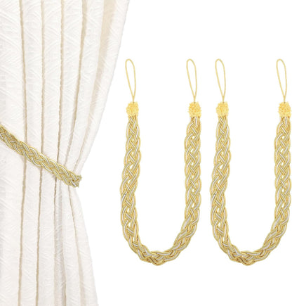 uxcell 2 Pcs Curtain Tiebacks, 56cm/22 Braided Drapery Holdback Holder Curtain Ties Holdbacks Elegant Window Decorative Rope Tie Back for Home Office Hotel Decor, Gold Yellow
