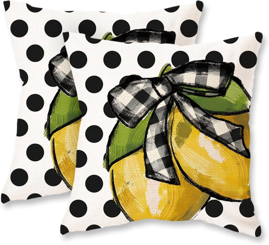 TAJWE Summer Lemon Pillow Covers 18x18 Set of 2 Farmhouse Dots Outdoor Decorative Cushion Cases for Sofa Couch Home Decorations