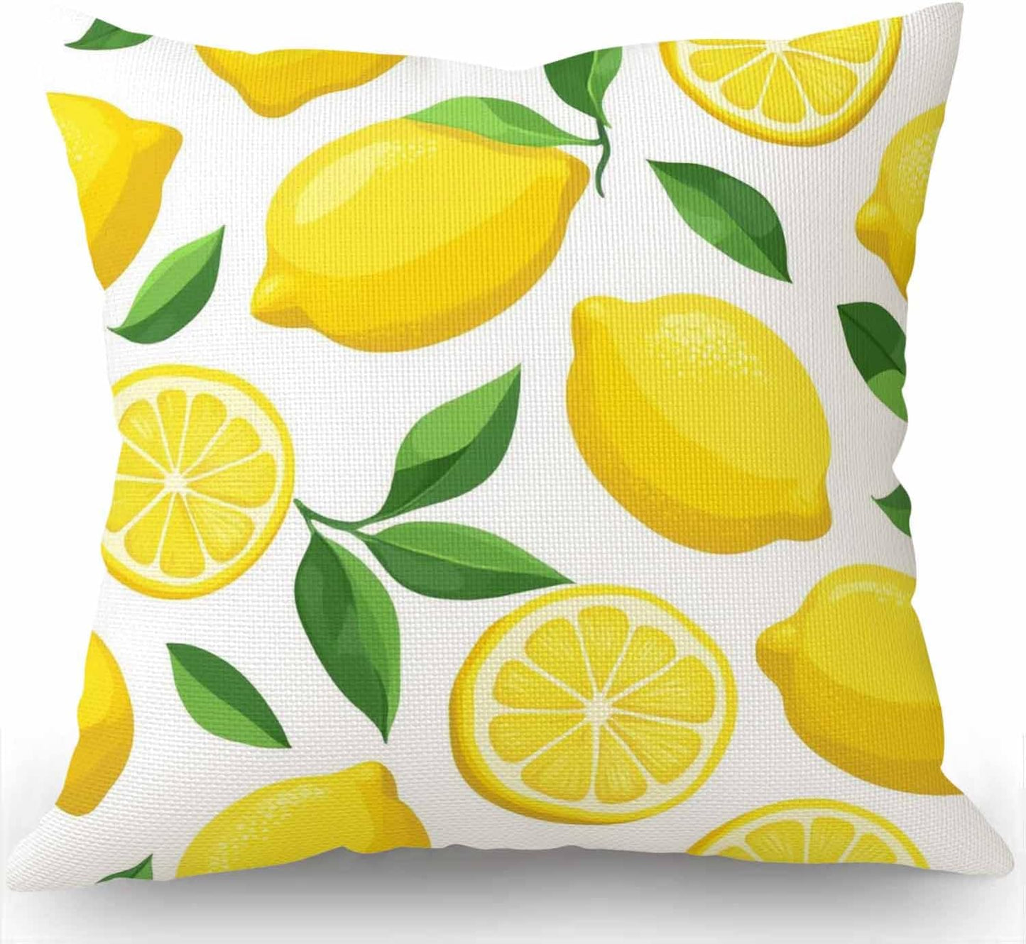 Swono Lemon Fruit Leaves Farmhouse Pillow Cover Cotton Linen Decorative Square Throw Pillow Cover 18x18 Inch for Sofa Couch Decoration