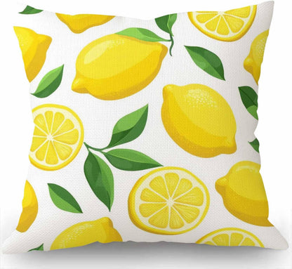 Swono Lemon Fruit Leaves Farmhouse Pillow Cover Cotton Linen Decorative Square Throw Pillow Cover 18x18 Inch for Sofa Couch Decoration