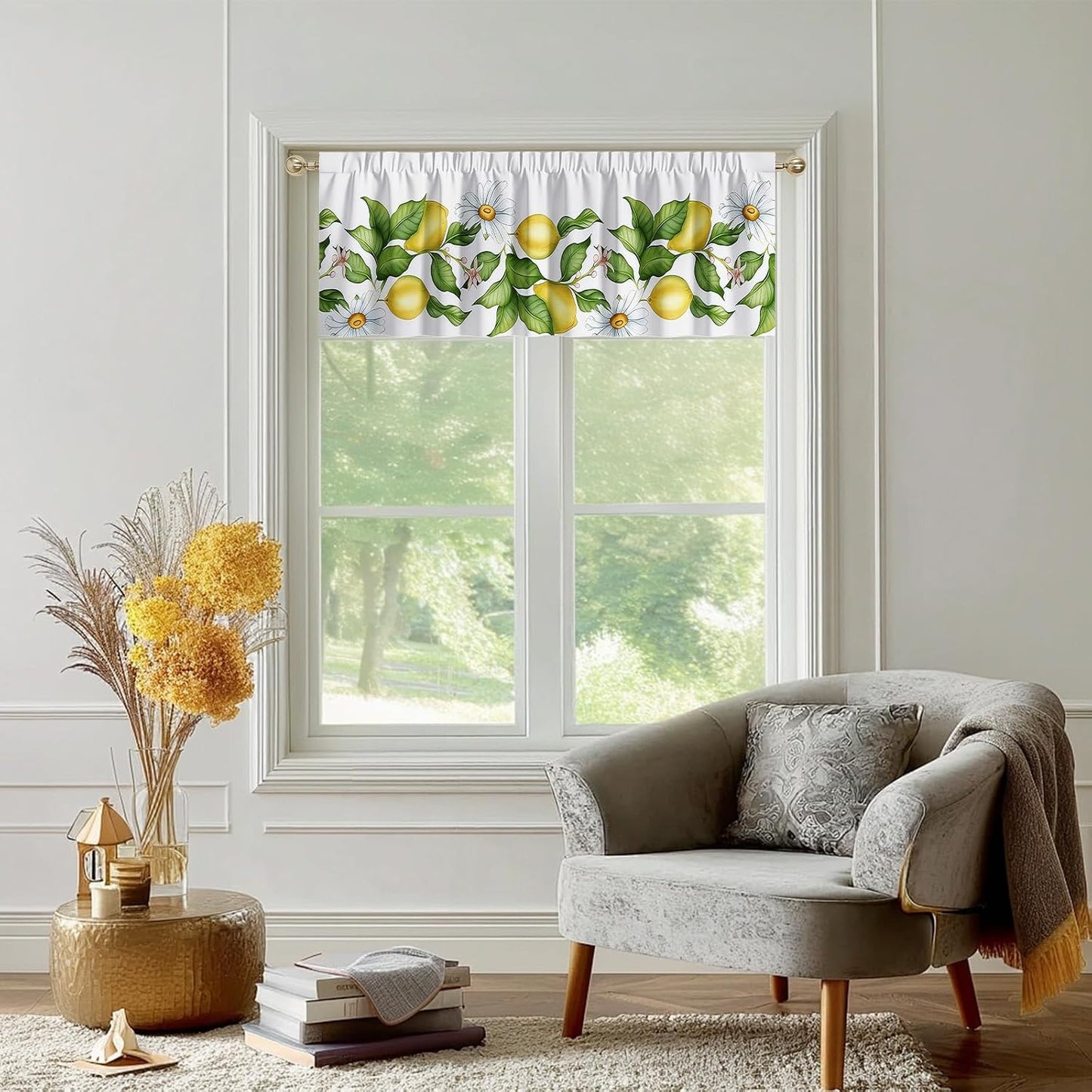 Lemon Valance, 54x18 Inch Lemon Kitchen Curtains for Window, Summer Cafe Kitchen Curtains with Rod Pocket, Lemons Curtains for Kitchen in Linen Fabric for Bedroom Home Decor, Yellow Lemon Design