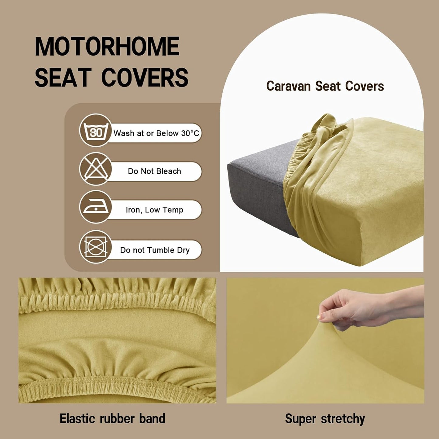 Rv Dinette Cushion Covers Velvet Stretch Stretchy Camper Cushions Cover Dinette Booth Seats with Tie-up Bench Seat Covers (Lemon Yellow,W(19-27in),D(19-27in))