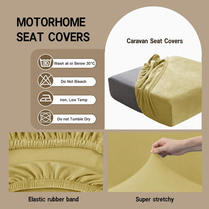 Rv Dinette Cushion Covers Velvet Stretch Stretchy Camper Cushions Cover Dinette Booth Seats with Tie-up Bench Seat Covers (Lemon Yellow,W(19-27in),D(19-27in))