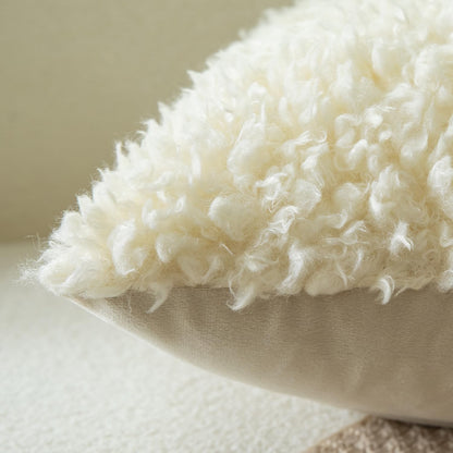 MANDIOO 2 Pieces 18x18 Inch Cream Yellow Faux Fur Throw Pillow Covers Boucle Decorative Sherpa Pillow Covers Thick Fuzzy Fleece Pillowcases Cushion Covers for Sofa Couch Bed Living Room