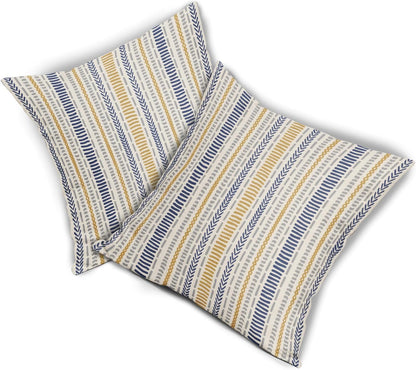 Blue Yellow Boho Striped Pillow Covers 18X18 Inch Set of 2, Navy Yellow Grey Gray Herringbone Print Pattern Decorative Throw Pillow Covers Outdoor Farmhouse Cushion Case Couch Sofa Bed Decor