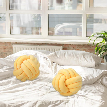 Namalu 2 Pcs Soft Knot Pillow Ball, Decorative Round Throw, Soft Knotted Plush Pillows, Handmade Stuffed Ball Pillows Cushion for Bedroom Sofa Couch Home Decor(7.87 Inches,Light Yellow)