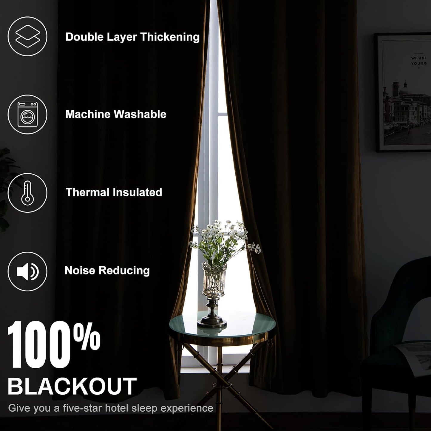 100% Full Blackout Velvet Curtains with Liner 96 inch Long 2 Panels for Living Room, Thermal Insulated Energy Saving Room Darkening Grommet Window Drapes for Bedroom, 52x96 Golden Yellow