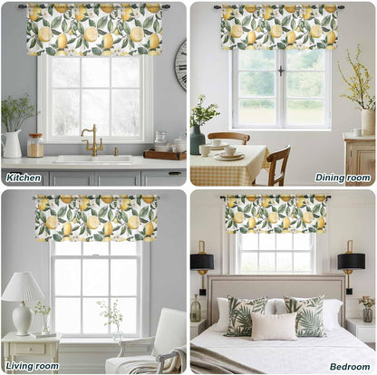 Summer Lemon Sheer Curtain 18 Inch Long Flower Leaves Light Filtering Rod Pocket Voile Curtain Valance for Bedroom Kitchen Cafe Window 54" W x 18" L
