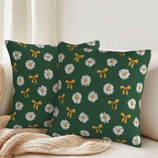 White Daisy Yellow Bows on Green Throw Pillow Covers Decorative 16x16 Pack of 2 Neutral Cushion Covers Farmhouse for Living Room Decor Sofa Bed