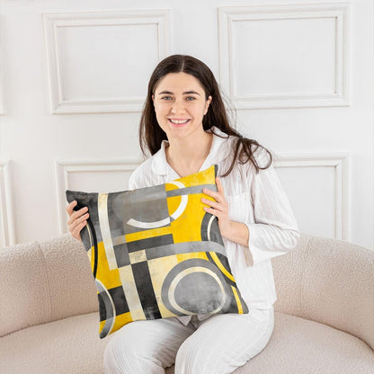 Feelyou Yellow Grey Circle Geometric Reversible Throw Pillow Covers,Geometric Pillow Covers Home Decor Stripe Line Square Cushion Covers Set of 2 for Bed Sofa Couch,Modern Abstract Art 16 x 16-Inch