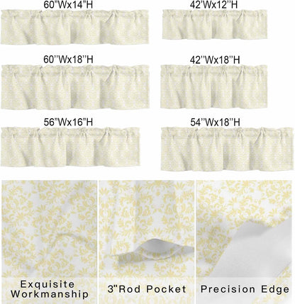 Yellow Baroque Valance Curtains Kitchen Curtain for Windows Valance Abstract Art Floral Pattern Sheer Curtains Privacy Bedroom Curtain Topper for Living Room Home Decor 56x16in