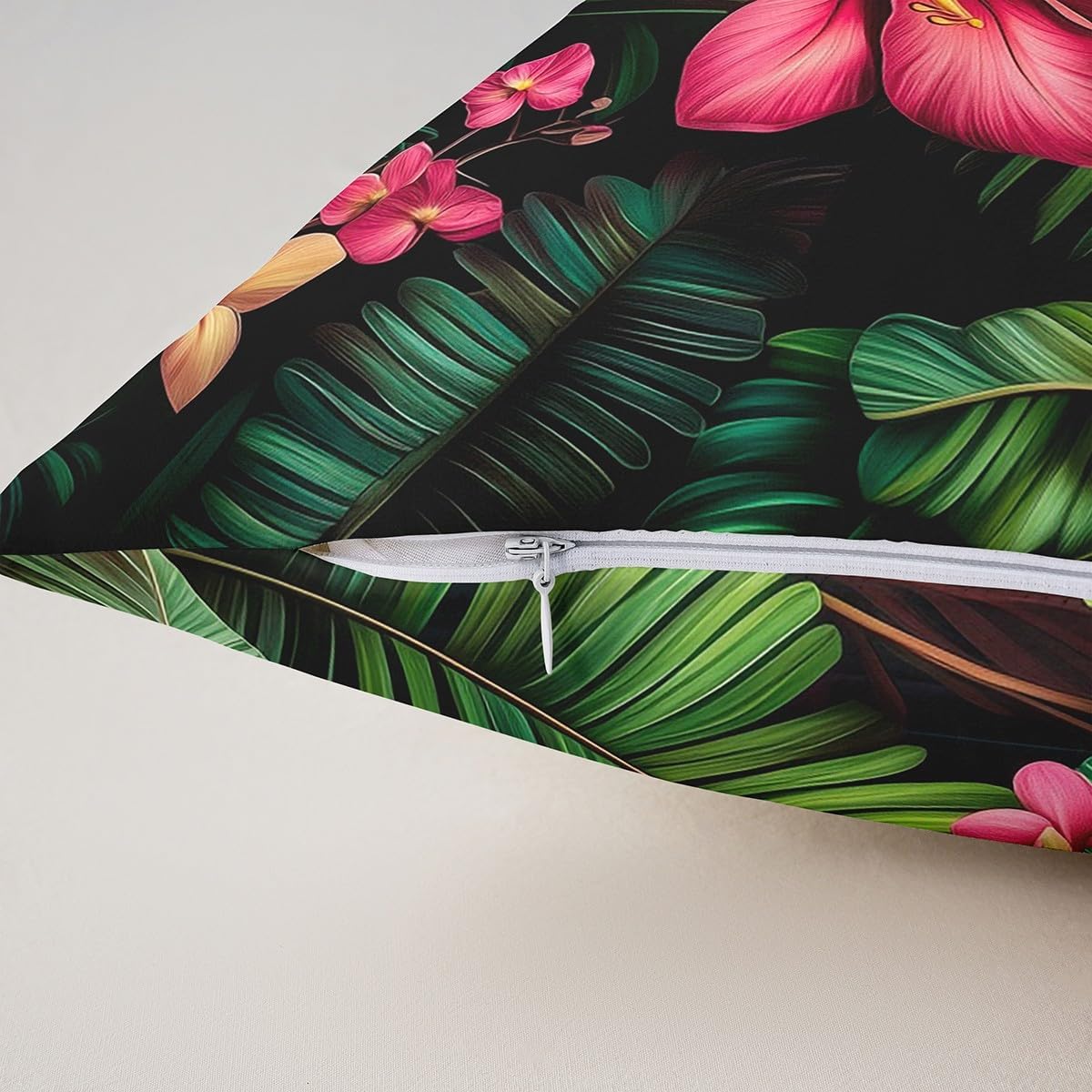 Manfei Tropical Double Sides Print Pillow Covers,Hawaiian Plumeria Flowers Watercolor Throw Pillow Case Covers,Jungle Botanical Palm Leaves Green 20"x 20" Cushion Covers,Pack of 2