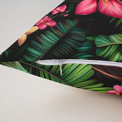 Manfei Tropical Double Sides Print Pillow Covers,Hawaiian Plumeria Flowers Watercolor Throw Pillow Case Covers,Jungle Botanical Palm Leaves Green 20"x 20" Cushion Covers,Pack of 2