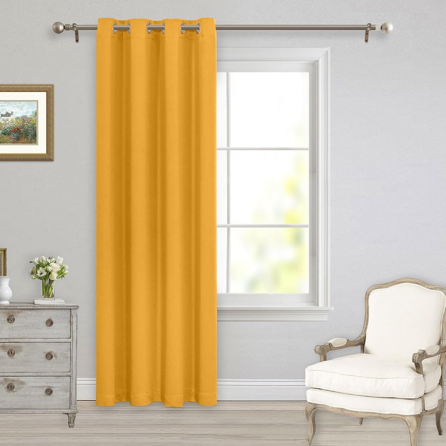 MYSKY HOME Yellow Blackout Curtain for Living Room Bedroom Curtain 84 Inches Long Grommet Room Darkening Window Curtains Thermal Insulated Single Panel Curtains 52 x 84 Inch, Mustard Yellow