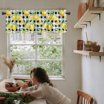 Lemon Curtains for Bedroom Living Room Watercolor Art Buffalo Plaid Roman Shades for Windows Farmhouse Curtains & Drapes Aesthetic Rod Pocket Valances for Kitchen Window Curtains Over Sink 1 Panel