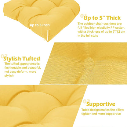 MTMR Outdoor Chair Cushions Set of 2, 19x19 Waterproof Wicker Seat Cushions for Patio Furniture, Tufted Outdoor Replacement Furniture Pad for Porch Lawn Wicker Desk Dining Rocking Chair, Yellow