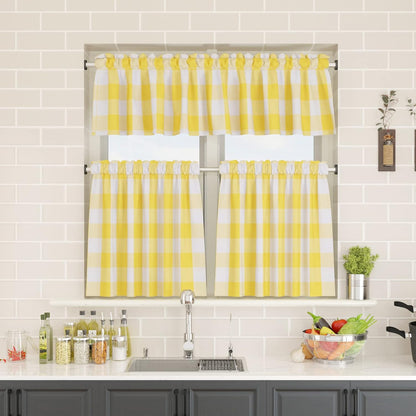 Cafe Curtains 30 inches Long Buffalo Plaid Kitchen Tiers 2 Panels Rod Pocket Gingham Check Short Small Half Window Curtains Bathroom Yellow & White
