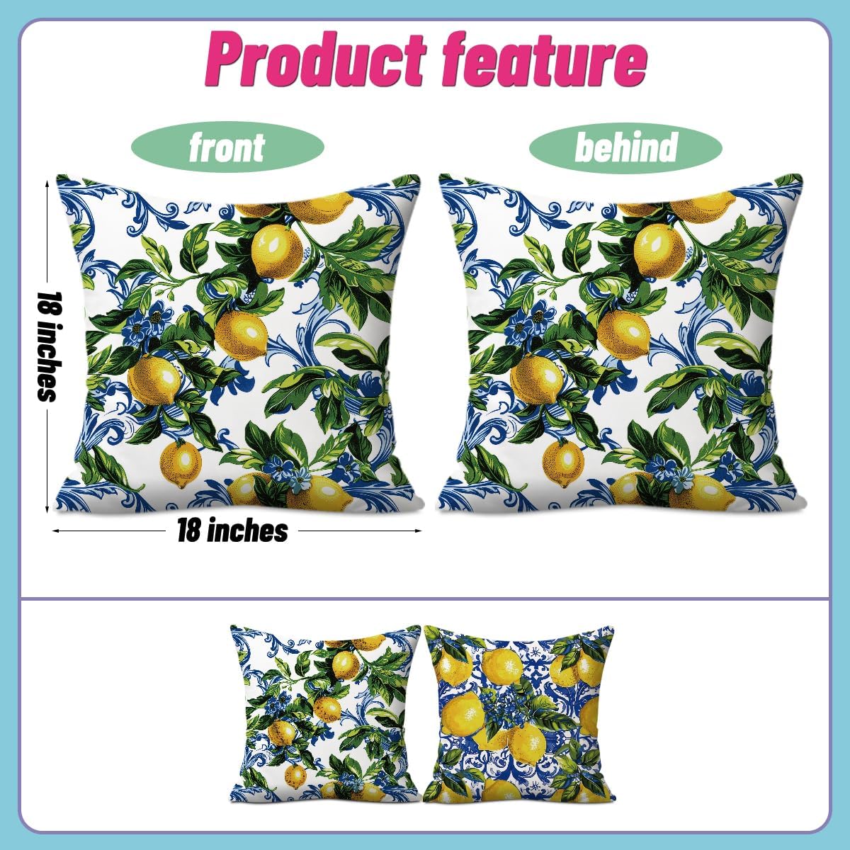 2 PCs Italian Lemon Throw Pillow Covers 18x18, Lemon Gifts Lemons Decor Pillow Cases Decorative Cushion Covers Pillowcase Nursery Living Room Home Decor for Car Couch Bed