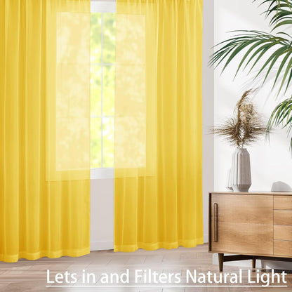 Semi Voile Sheer Curtains 84 Inches Long 2 Panels Rod Pocket Window Treatment for Living Room Bedroom Dining Room(Yellow 42" W x 84" L)