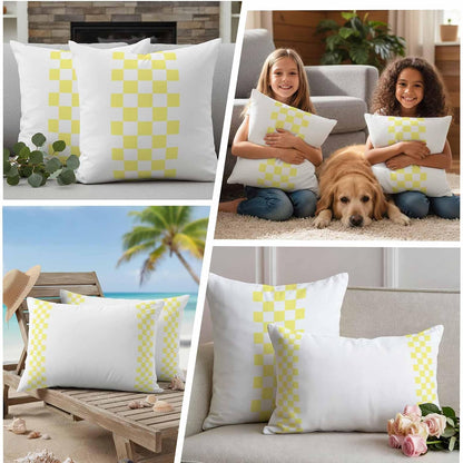Outdoor Pillows 16x16 Inch Waterproof Outdoor Pillow Covers, Yellow Check Plaid Throw Pillow Covers Garden Cushion Decorative Case for Patio Couch Decoration Set of 2, Buffalo Farmhouse Style Pattern