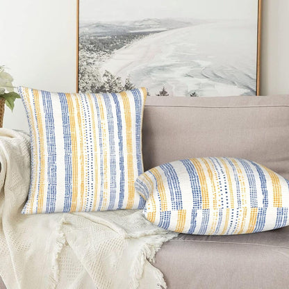 KiuLoam Navy Blue Yellow Dots Striped Throw Pillow Covers 18 x 18 Inch Set of 2 Outdoor Decorative Pillow Cases Farmhouse Cushion Cases for Couch Bed Home Decor