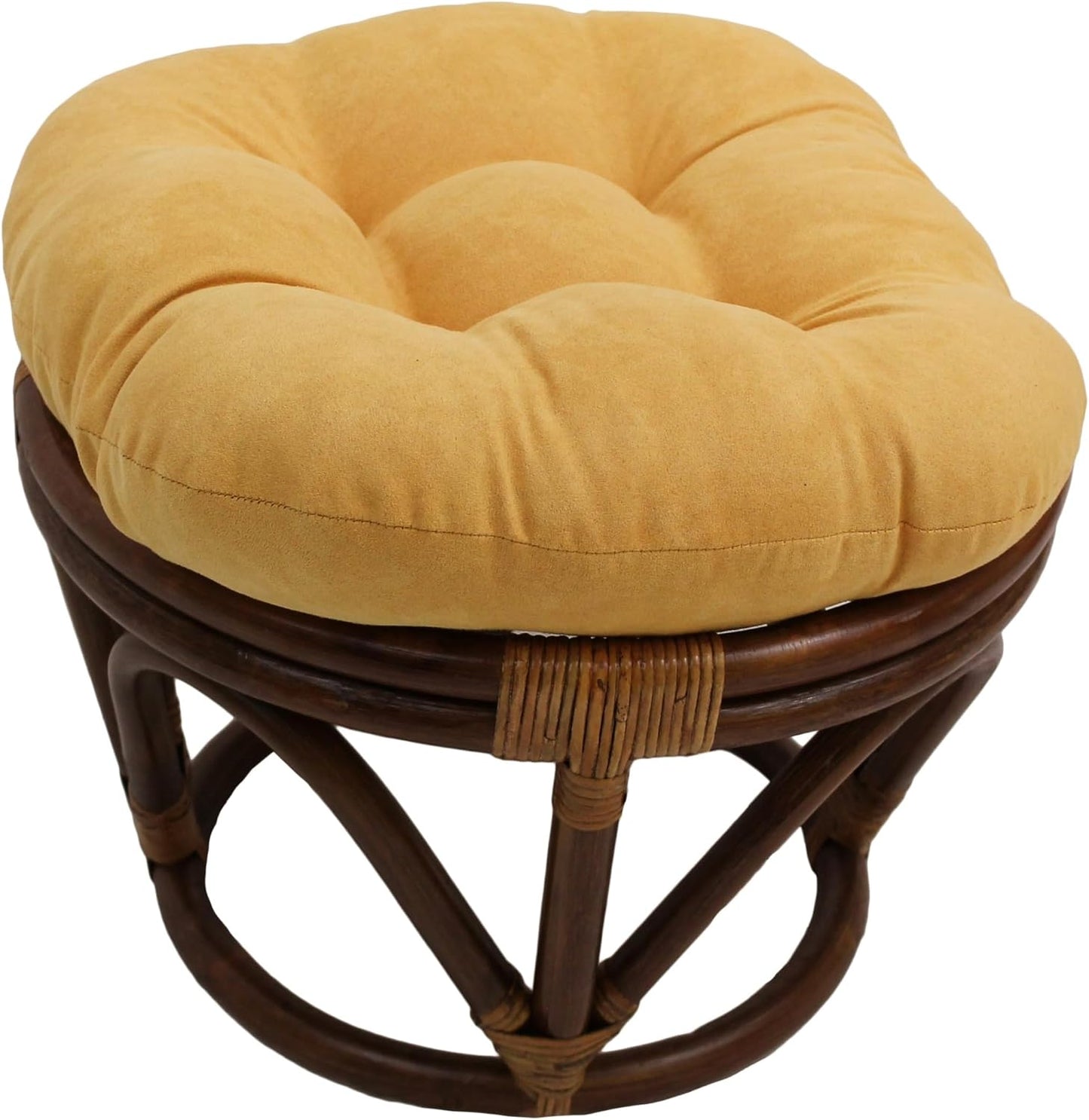 Blazing Needles Solid Microsuede Tufted Round Footstool Cushion, 18", Lemon